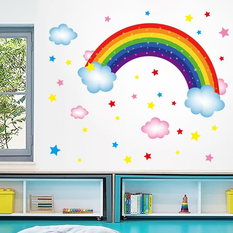 Adesivos de arco-íris dos desenhos animados bonito decorativo pequeno padrão quarto das crianças jardim de infância sala