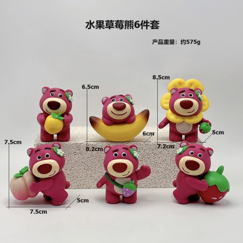 [Novo estilo Popular] 6 tipos de figuras de urso de morango de frutas pvc Banana morango limão pêssego cápsula brinquedo