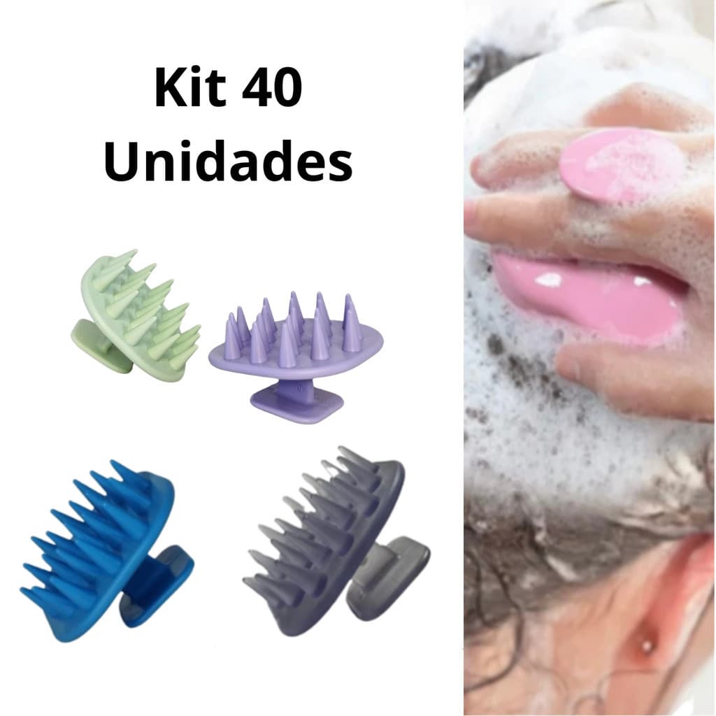 Kit 40 Escovas Massageadora de Silicone para Cabelos Previne Quedas