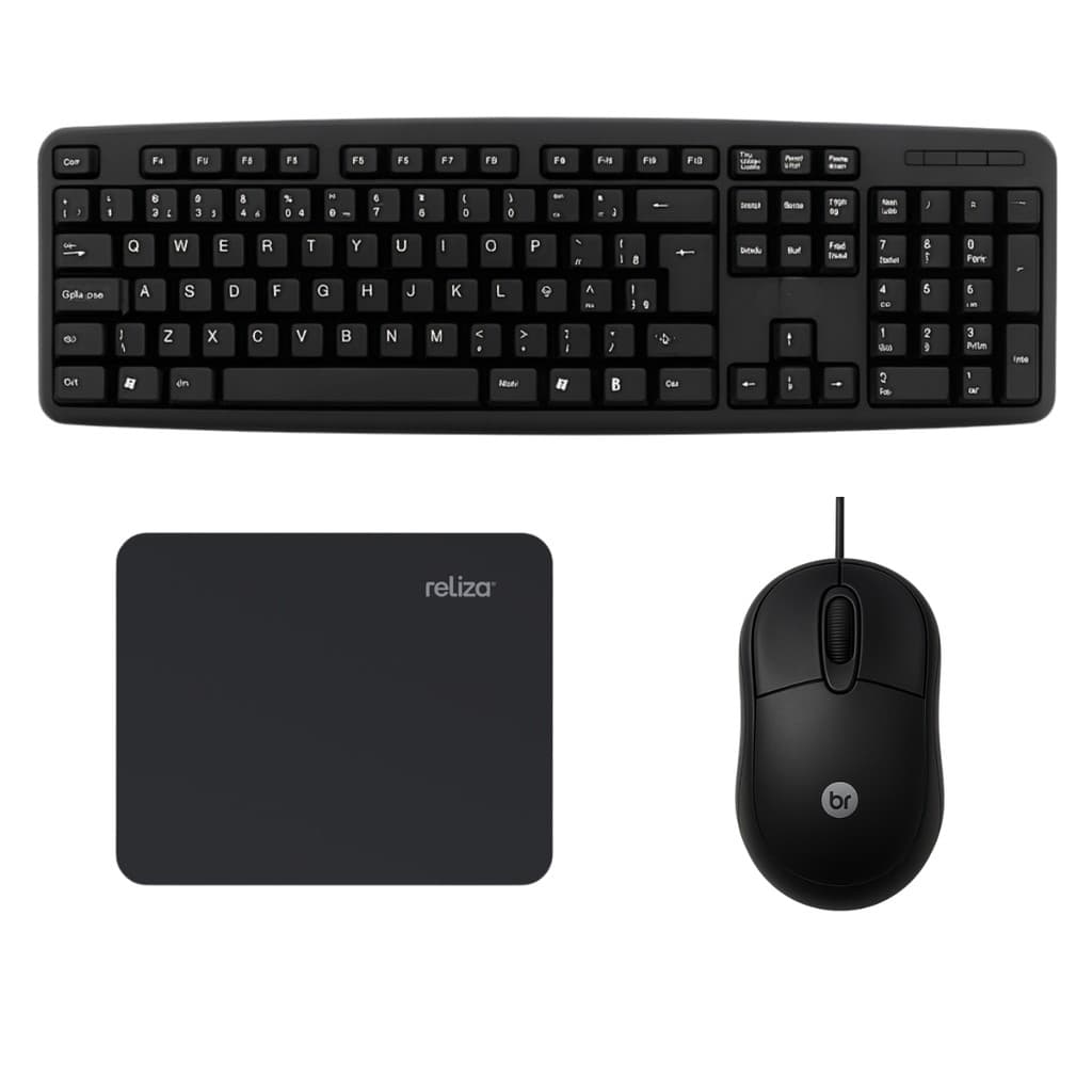 Kit Teclado mouse mousepad office com fio usb pc notebook Plug and Play ABNT2 computador barato garantia