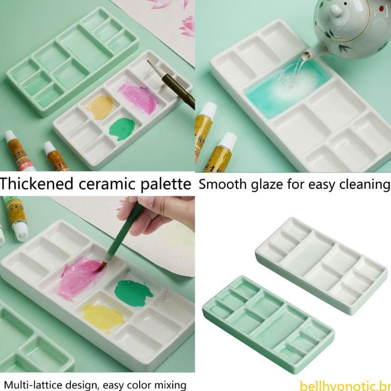 Bandeja Pintura Cerâmica 9 Poços Paleta Portátil Mistura Aquarela Para Óleo Pai