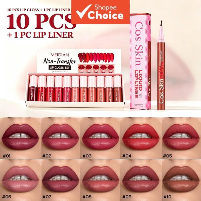 Conjunto De Brilho Labial MEIDIAN De 10 Peças – Perfeito Para Aparência Diária E De Longa Duração , Iluminador , Hidrata