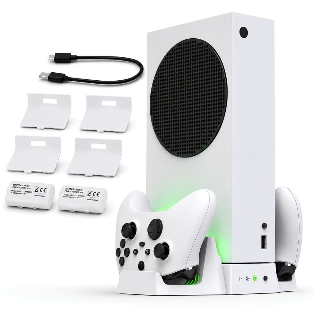 Base Cooler Multifuncional para Xbox Series S Xbox One S Carregador Duplo Controle 2 Baterias 800mAh