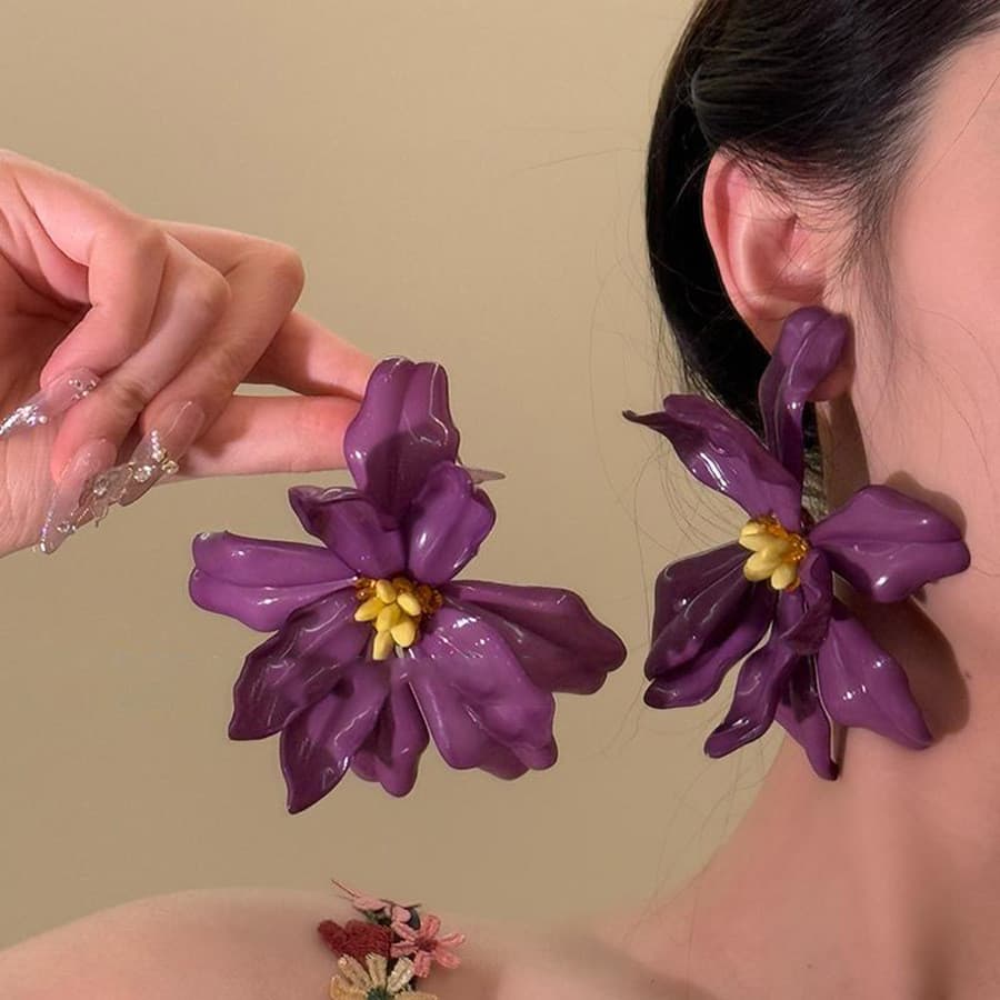 Agulha de prata acrílico flor arroz grânulo brincos nicho High-End brincos à beira-mar férias estilo exagerado doce brin