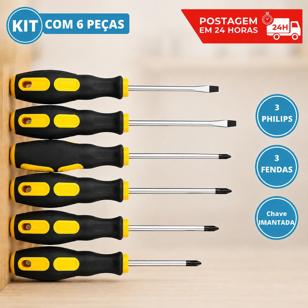 Kit Com 6 Peças De Chave Fenda E Phillips Ferramenta Pontas Imantadas pronta entrega