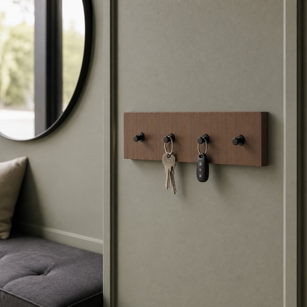 Porta-Chaves Organizador de Parede com 4 Pinos – Opção com ou sem Prateleira