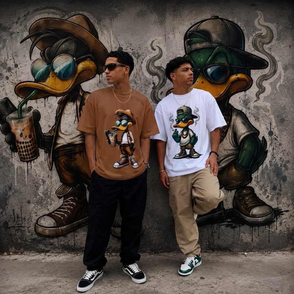 Kit 2 Camisetas Streetwear Patos Retrô Camisa Masculina Conjunto Moda Urbana Estilo Y2K Premium