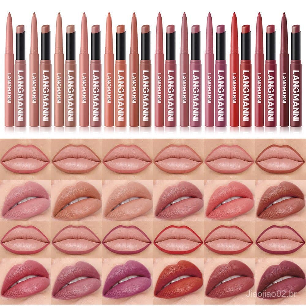 Conjunto de batom angulado de doze cores + lápis labial, conjunto de batom matte