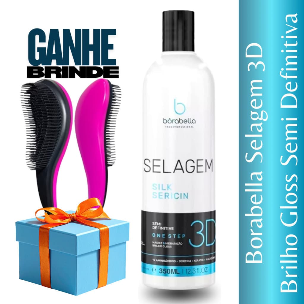Borabella Selagem 3d Semi Definitiva Orgânica - 350ml Térmica com Brilho + ESCOVA MAGICA BRINDE