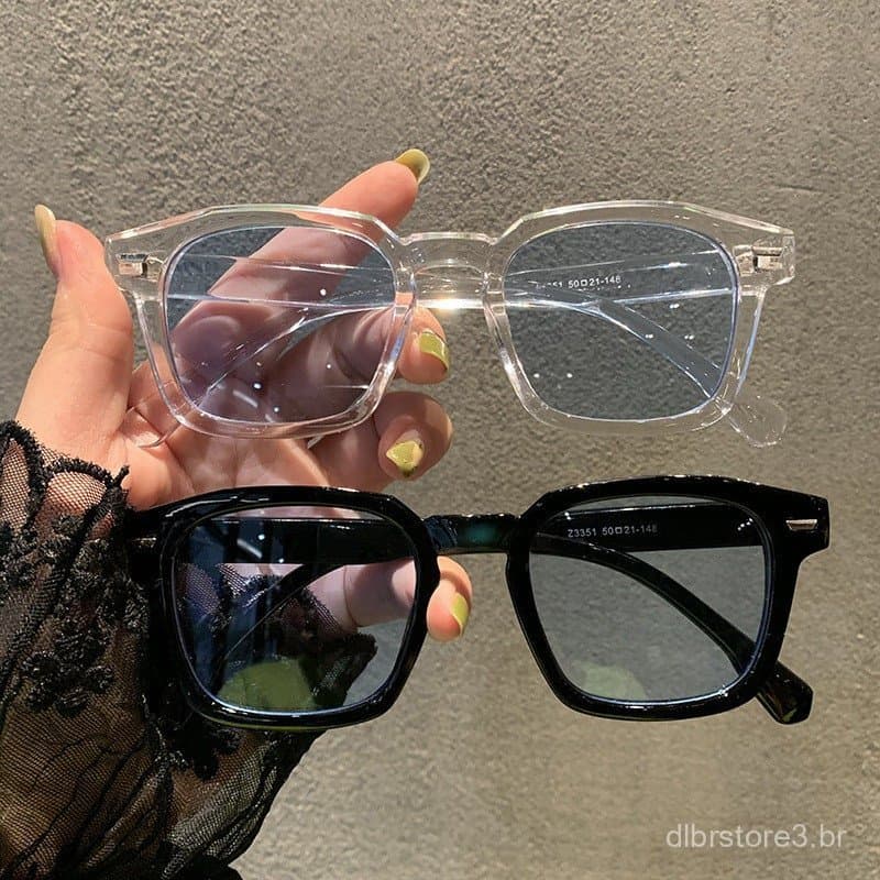 Óculos de sol femininos quadrados estilo retrô coreano, óculos de sol da moda, óculos de sol cor de café, óculos espelha