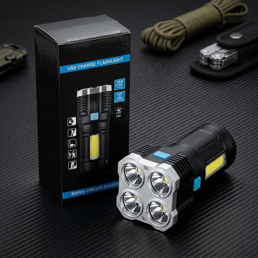 Lanterna Tática Recarregável 4 Modos De Iluminação Para Pesca Camping E Casa