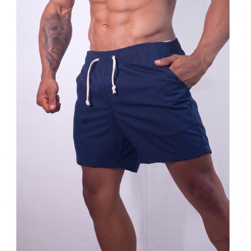 Short Linho Mauricinho Adulto Premium elástico na cintura casual Com bolso