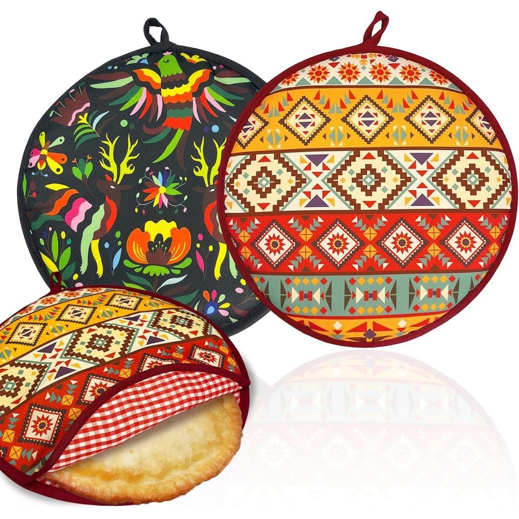 Conjunto de 2 Aquecedores de Tortillas Grandes de 12 Polegadas |   Bolsa de tecido isolada, laranja/preta, adequada para
