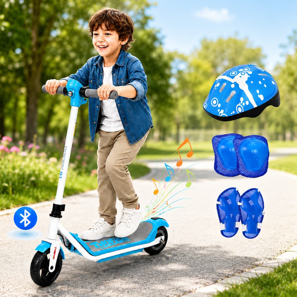 Patinete Elétrico Infantil 2 Rodas Motor Elétrico 110W Bateria 24V 2,5Ah Até 14km/h Luzes Bluetooth Freio Eletrônico