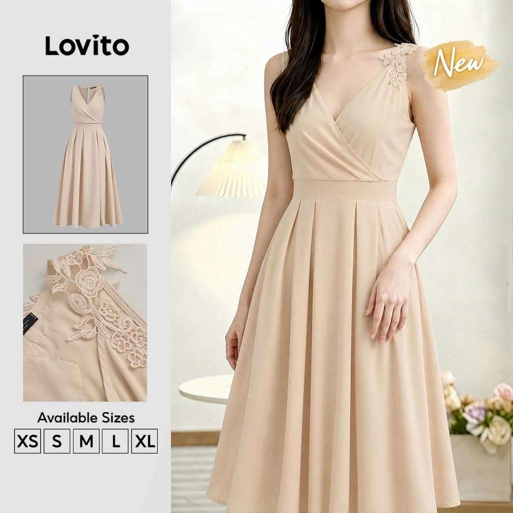 (New Arrival) Lovito Vestido Casual com Estampa de Zíper Vestido Caqui para Mulheres primavera/verão DRK8P1D927