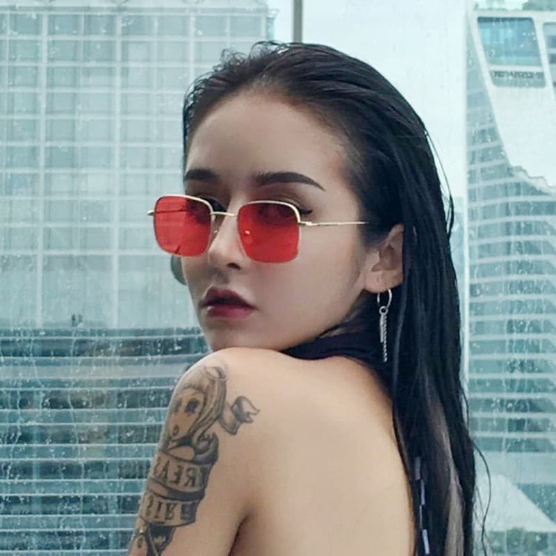 Europeu americano ins estilo disco quadrado óculos de sol barra forma côncava Tik Tok influenciador óculos de sol femini