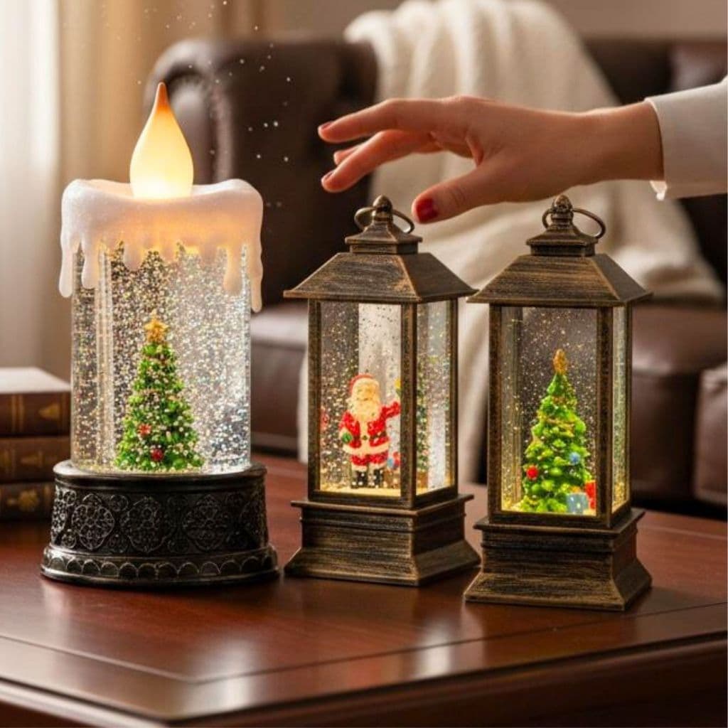 Papai Noel Enfeite de Natal Luminária Lamparina Natalina Arvore Brilho Decoração Luxo Gliter