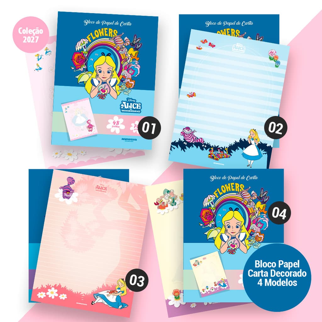 Bloco de Papel de Cartas Alice no Pais Maravilhas 48 Folhas