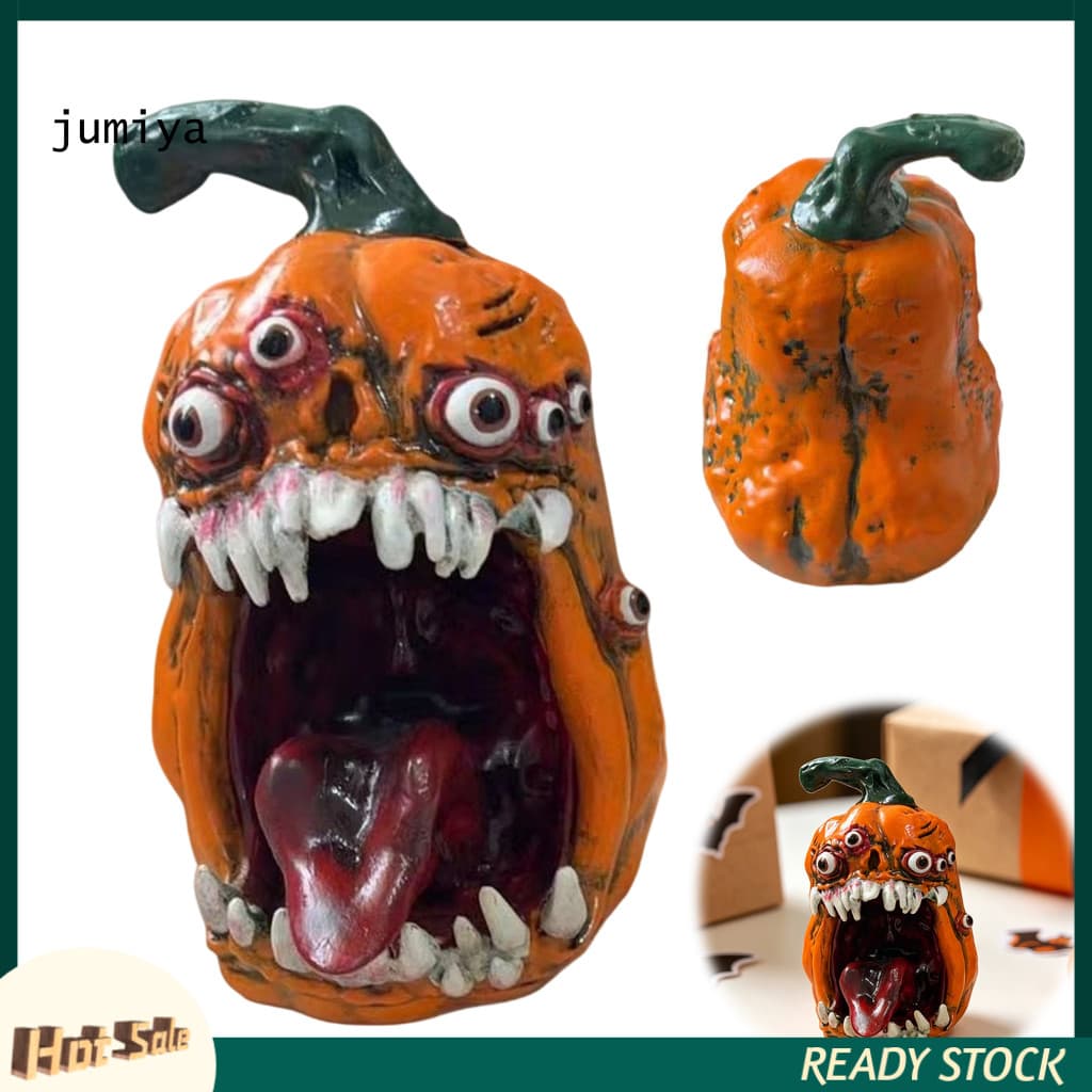 Halloween Pumpkin Ornaments Tabletop Decor Evil Figurine with Multiple Eyes and Fangs Demon Resin Statue for Spooky Part