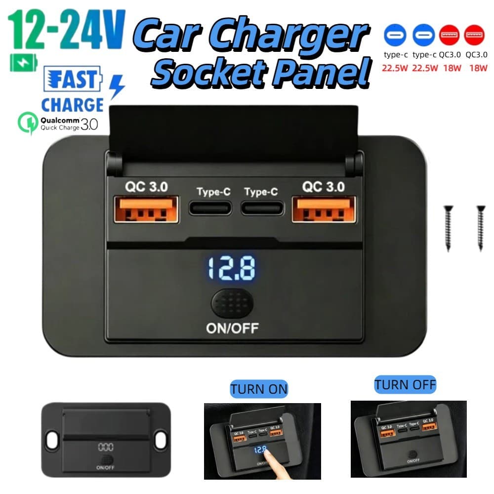 Adaptador De Soquete Universal Para Carregador De Carro 12-24V Com Interruptor E Display De Tensão , Divisor De Carregam
