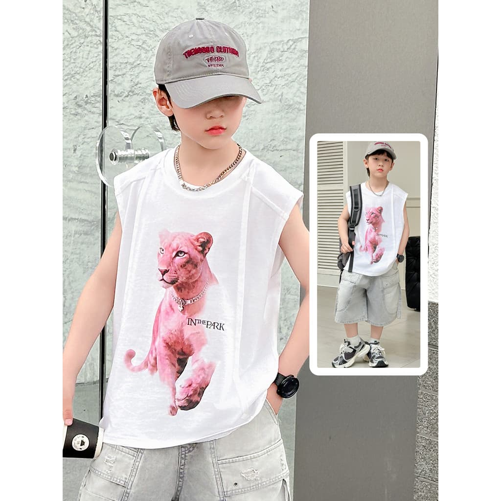 Meninos colete 2026 verão novo estilo na moda legal meninos grandes sem mangas camiseta topo branco roupas infantis puro