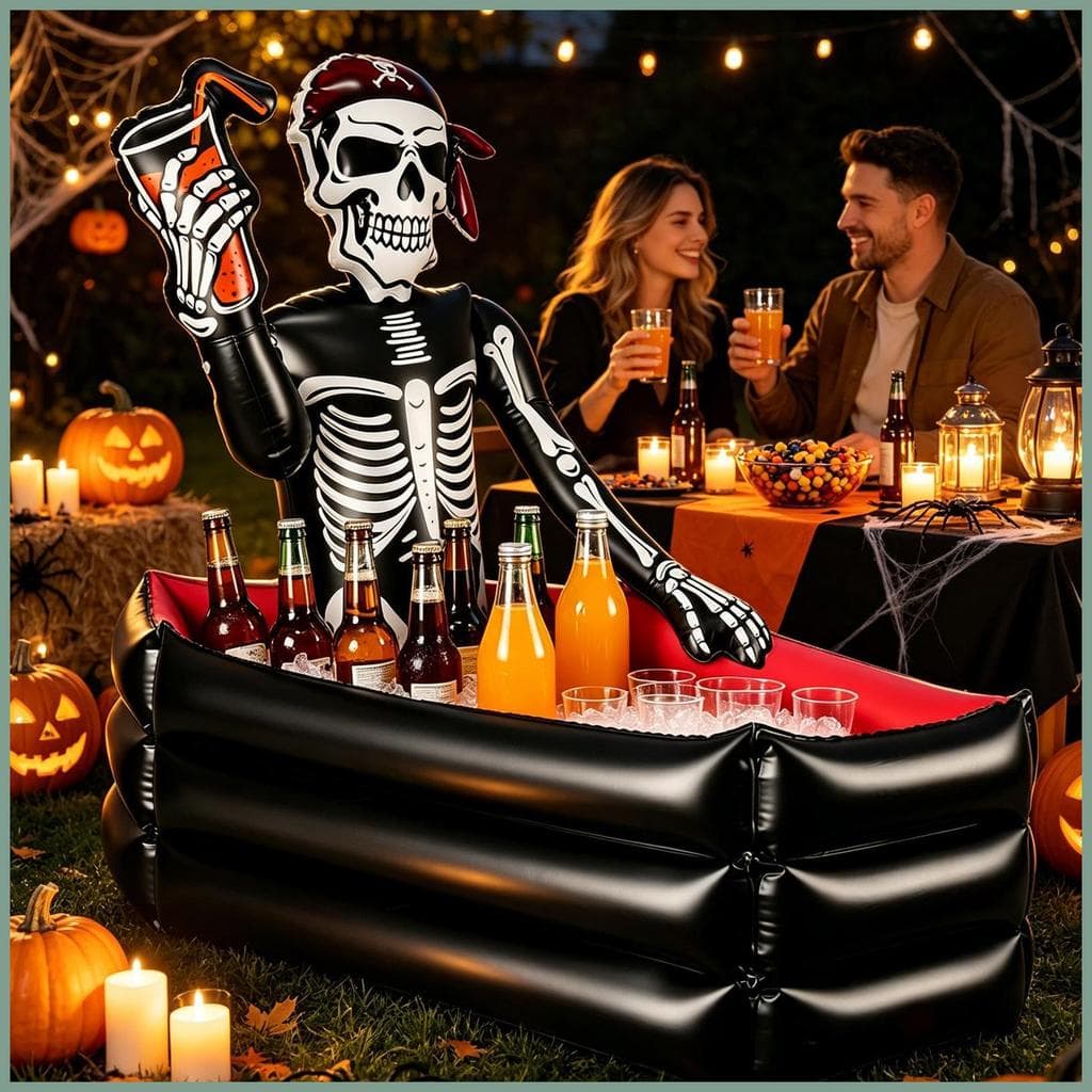 Refrigerador Inflável De Halloween , 35 Espaços , Balde De Gelo , Esqueleto , Caixão , Decoração , De Bebidas Para Tema