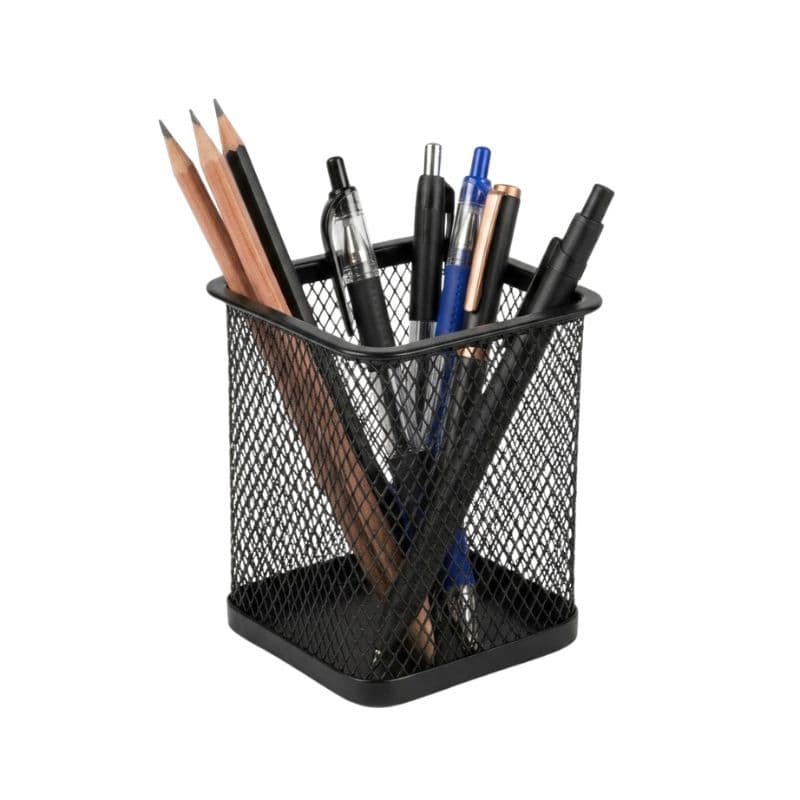 Porta Canetas Quadrado Preto Organizador de Mesa Escritório