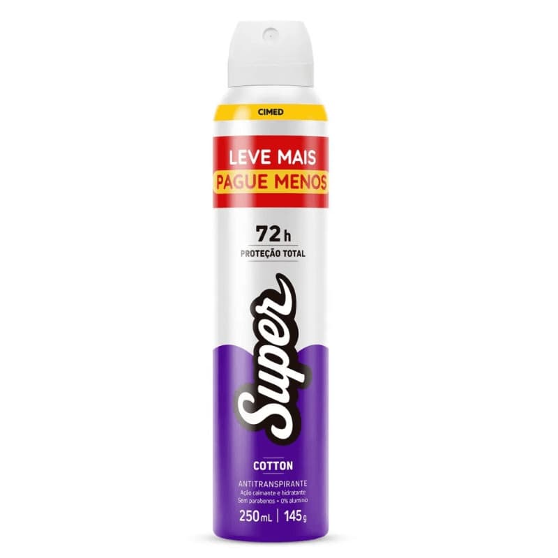 250ml Desodorante Super Cimed Aerosol  Antitranspirante 72h Energy, Wood, Velvet, Berry e Cotton