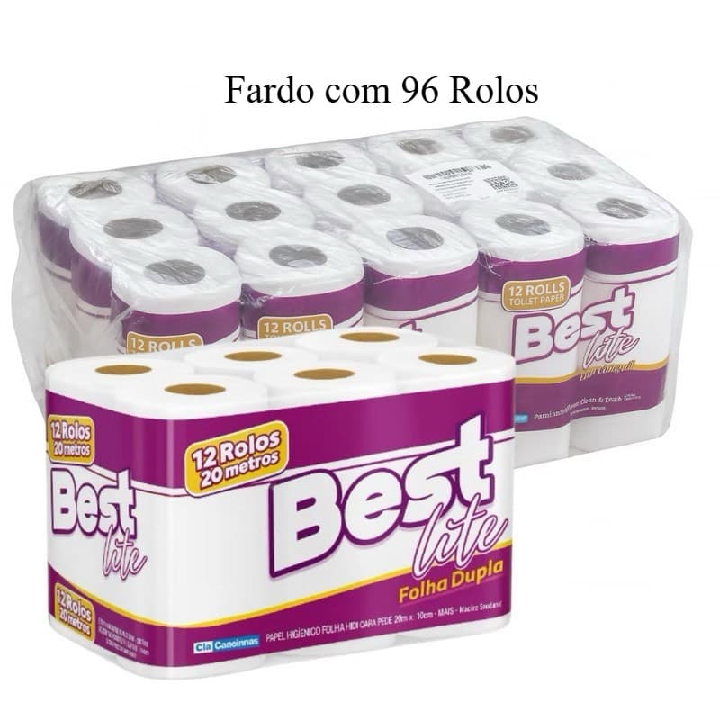 Fardo com 96 ROLOS PAPEL HIGIÊNICO FOLHA DUPLA Best Lite