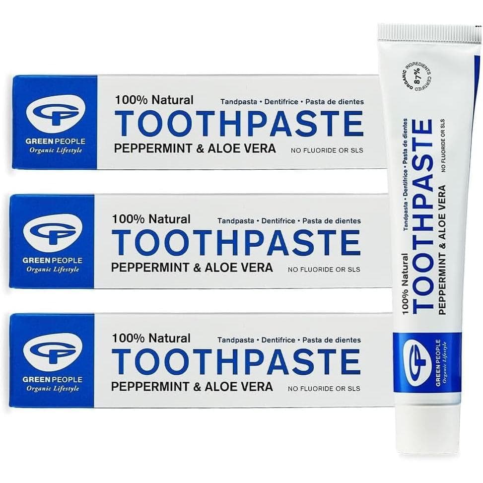 Pacote de Pasta de Dente Green People com Hortelã e Aloe Vera - Orgânica, Sem Fluoreto e Sem SLS - para Gengivas Sensíve