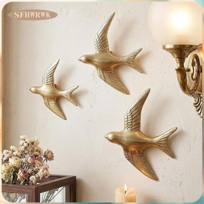 [Fhwrwk] Arte De Parede De Andorinha Dourada Em Resina Elegante Escultura De Pássaro Decoração Minimalista Para Sala De
