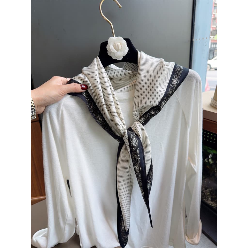 Lenço de seda pontilhado feminino primavera outono estilo fino camisa combinando triângulo cachecol xale cachecol High-E