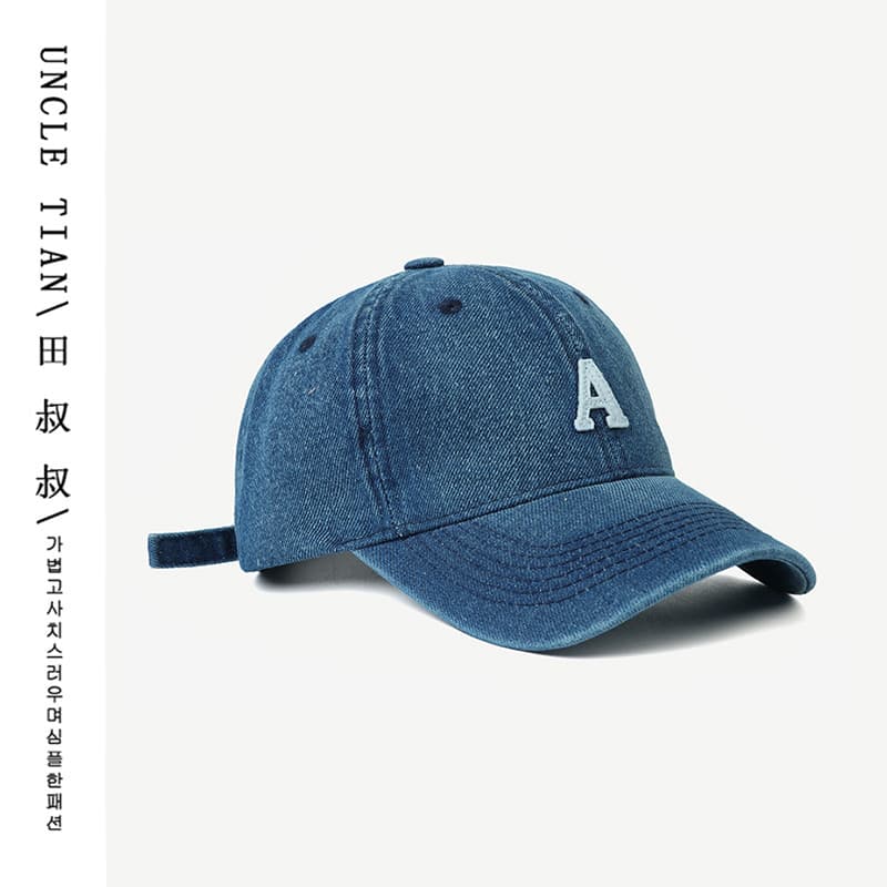 Uma carta lavada Denim boné de beisebol feminino All-Match simples Retro macio boné masculino ins na moda chapéu de sol
