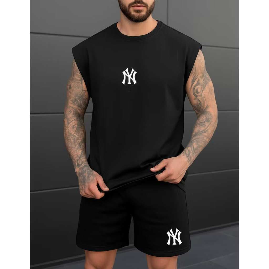 Kit Regata Machão + Short Tectel NY Oversized Em Camiseta 100% Algodão Ideal Pra Academia