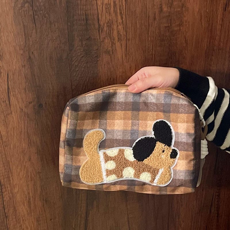 Bolsa de maquiagem portátil versátil, bolsa de higiene pessoal de grande capacidade, bolsa xadrez bordada com estampa de