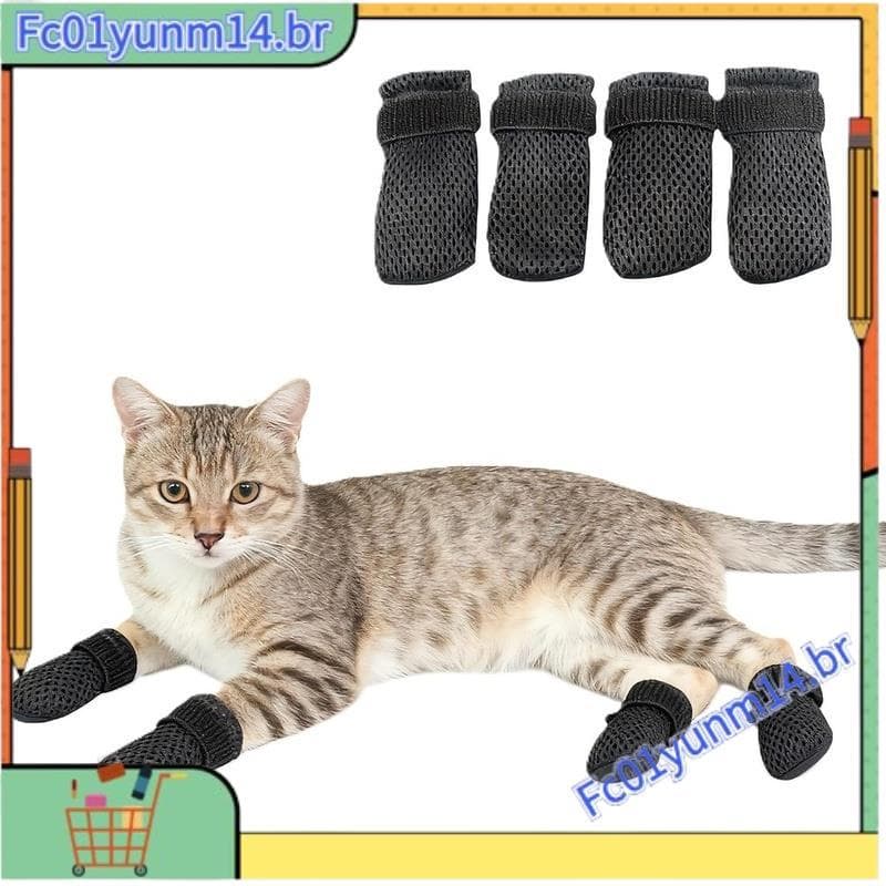 4 PCS Luvas De Gato Para Evitar Arranhões , Sapatos De Malha Respirável , Evitam Adequadas Banho , Alimentação De Unhas