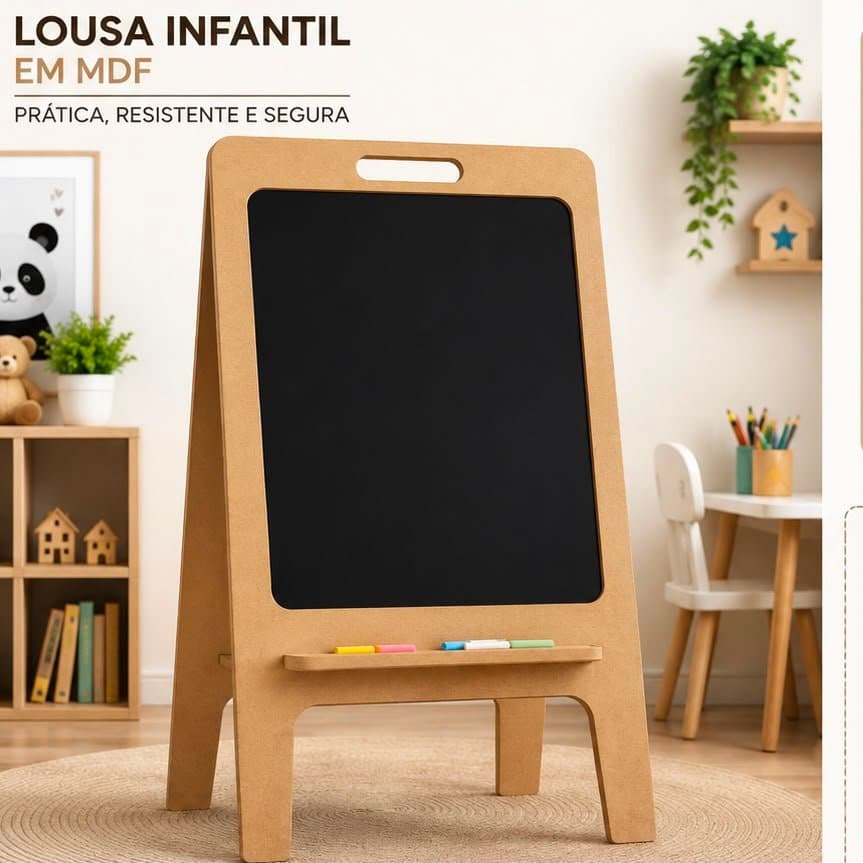 Lousa Infantil com Banquinho MDF 6mm – Quadro Negro Educativo 50x30cm