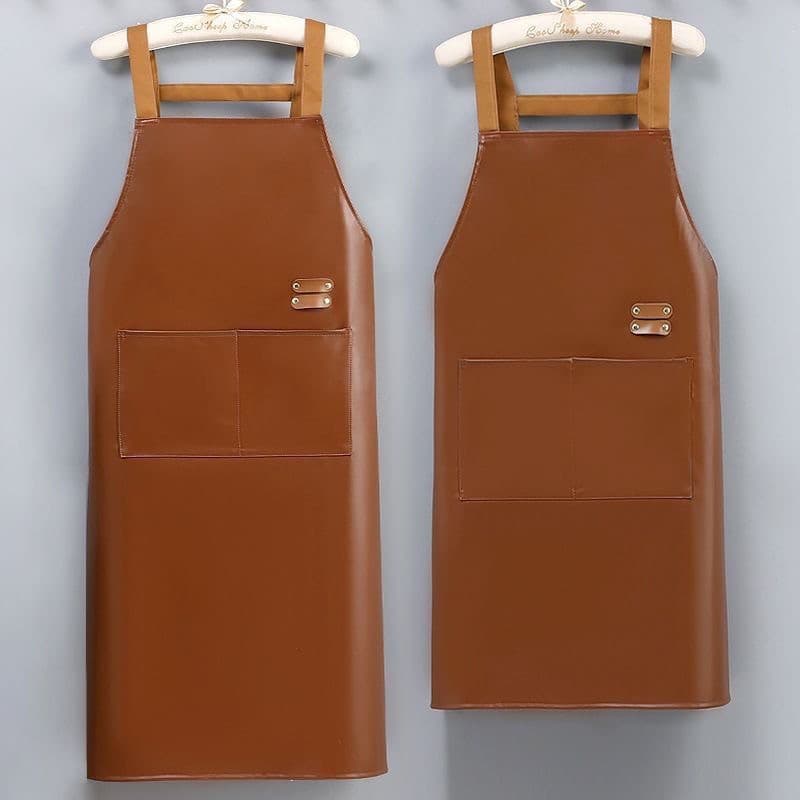 Avental longo de couro PU à prova d'água, avental para cozinha doméstica à prova de óleo, roupas de trabalho de escritór