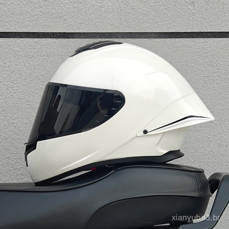 Capacete de Motocicleta Integral Branco Brilhante com Grande Spoiler, Aprovado, Capacete de Motocross para Homens e Mulh