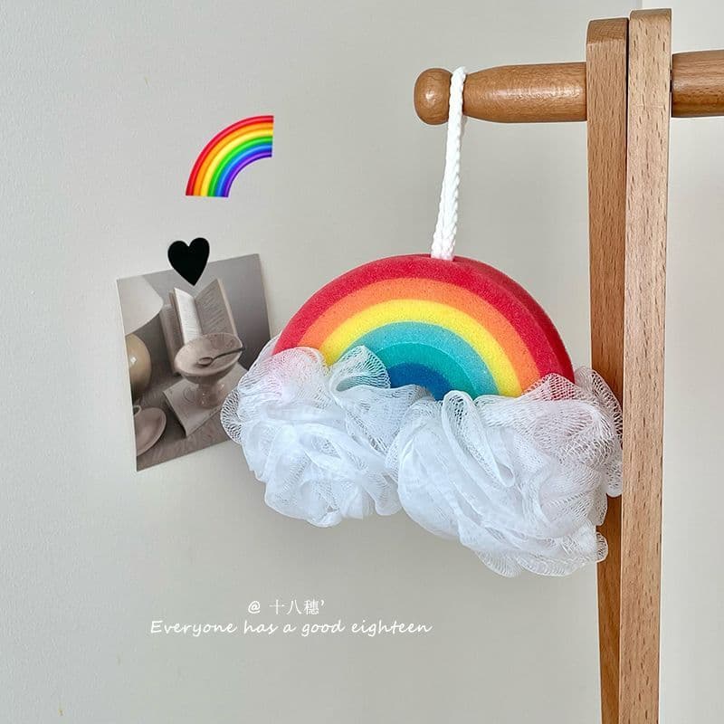 Criativo arco-íris forma esponja espuma Net duplo banho flor bola de banho bonito denso banho ferramenta útil 8.18