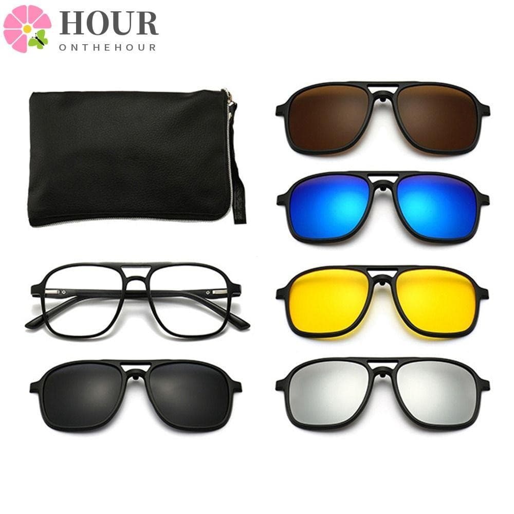 Conjunto De Óculos De Sol Polarizados HOUR , Armação Quadrada De Proteção UV400 Preta , Ciclismo/Condução