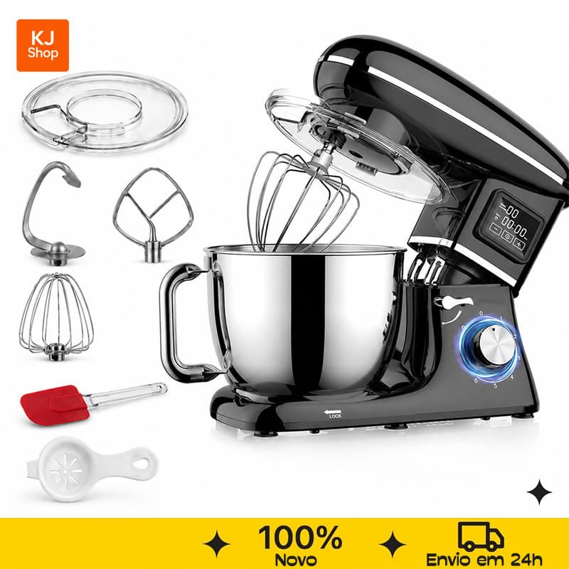 Batedeira Planetária 3 em 1 Belifou 1900W Tigela Inox 6,2L com Timer LED 6 Velocidades e Pulse