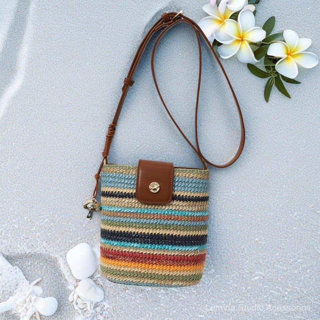 Bolsa Bucket Arco-Íris Nova de Outono 2026 para Mulheres, Bolsa Trançada, Grande Capacidade, Bolsa Transversal de Ombro