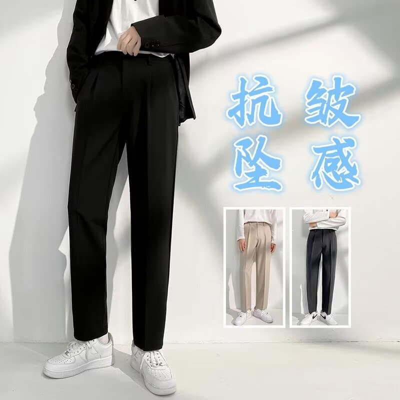 Outono inverno preto calças de lã calças casuais masculinas escovado não-ferro negócios em linha reta Drape All-Match ca