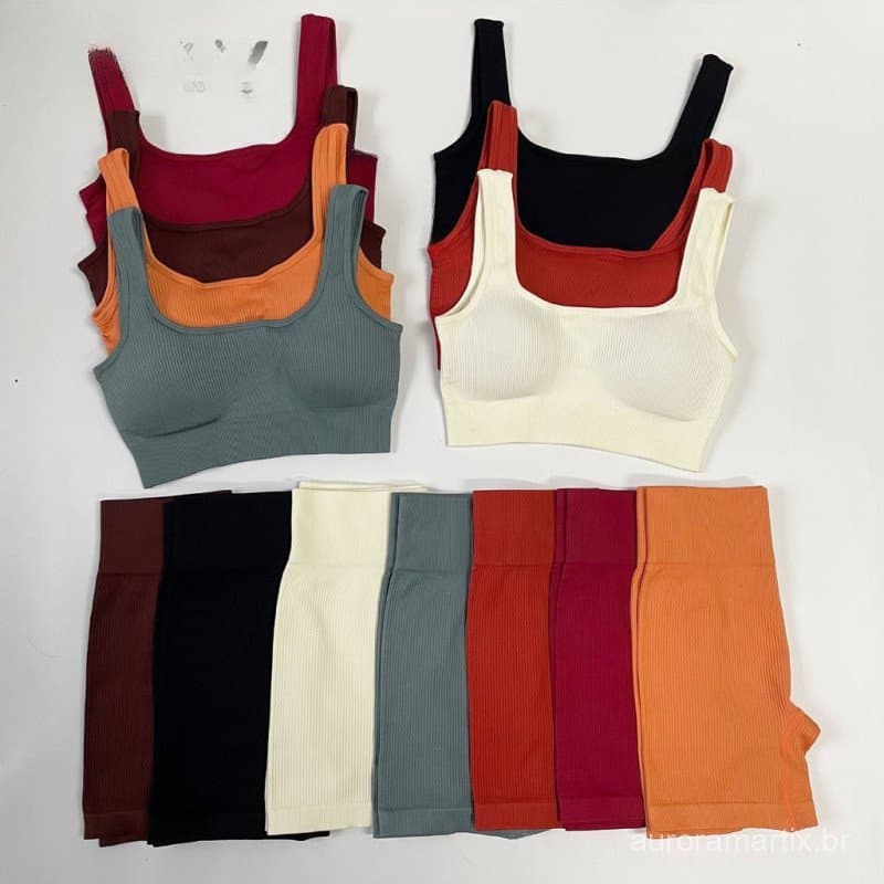 Conjunto Fitness Feminino 2 Peças – Leggings Sem Costura Cintura Alta + Top Fitness Colete, Academia, Treino e Yoga