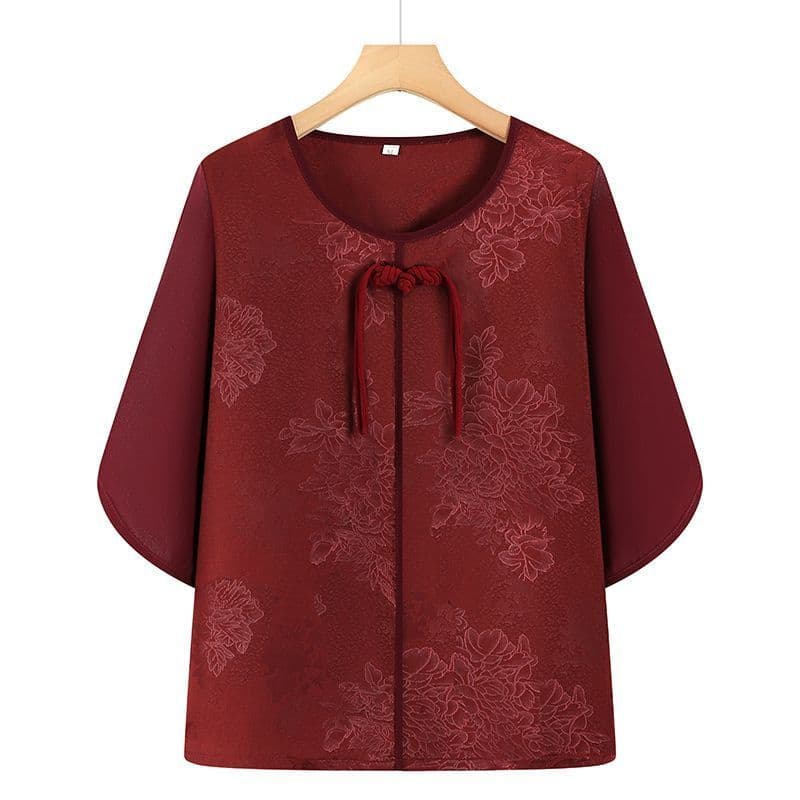 Verão nova meia manga meia-idade Jacquard capa barriga All-Match camisa pequena mãe usar Super fada verão nova meia-idad