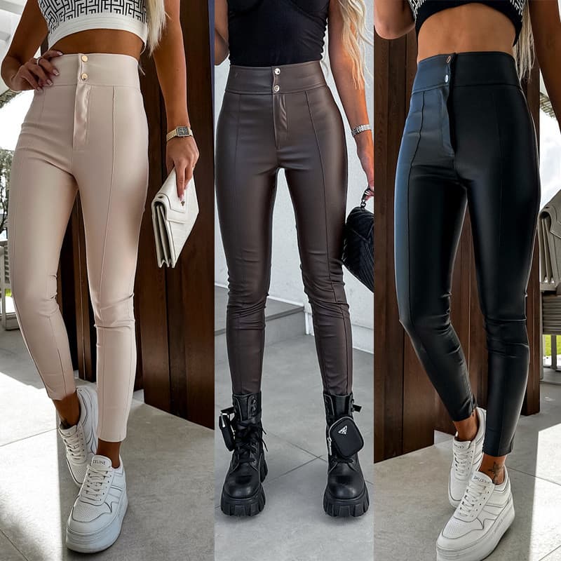 [Venda] Leggings Skinny femininas de couro PU de alta elasticidade [envio rápido]