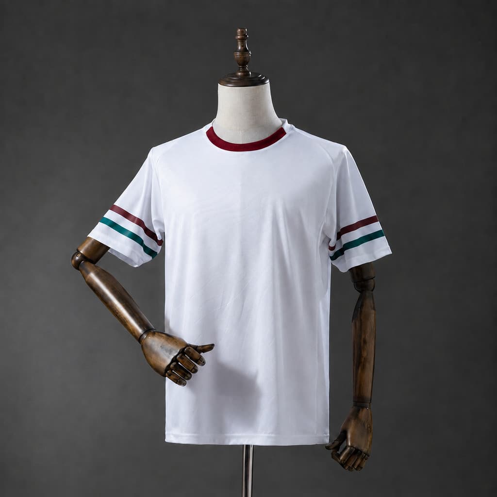 Camisa Masculina Branco com Detalhes Verde e Bordo  26/27 – Modelo Esportivo Casual P ao 2XL