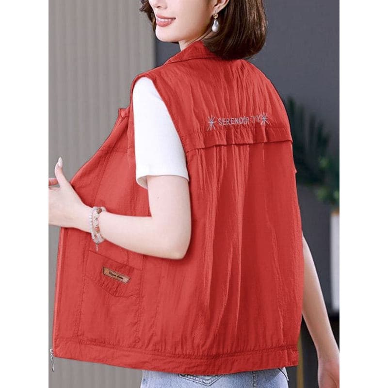 Primavera verão colete fino feminino curto novo estilo mãe de meia-idade moda solta All-Match protetor solar colete resp