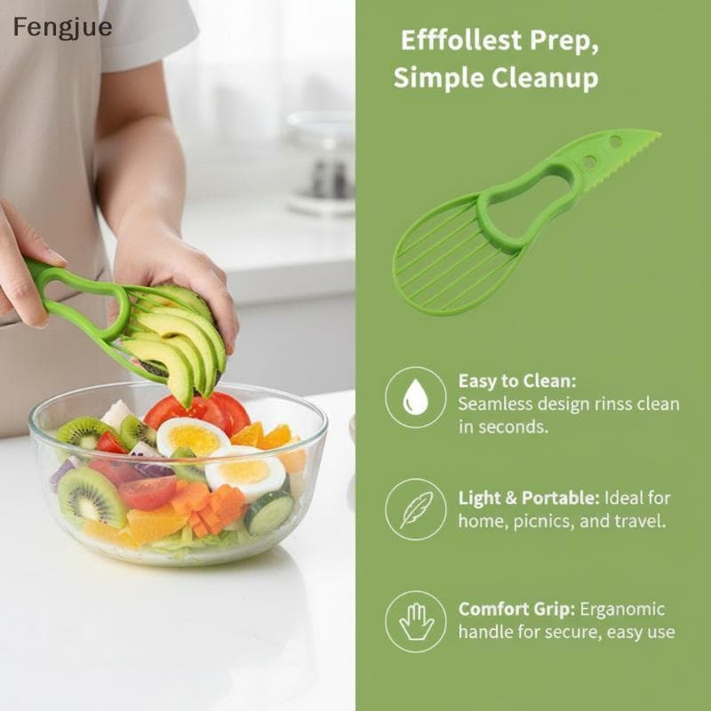 Fengjue 3-Em-1 Cortador De Abacate Portátil Leve Frutas Corer Descascador Separador De Polpa Para Piquenique Ao Ar Livre